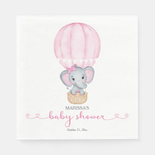 Pink Elephant Baby Girl Shower Paper Napkin