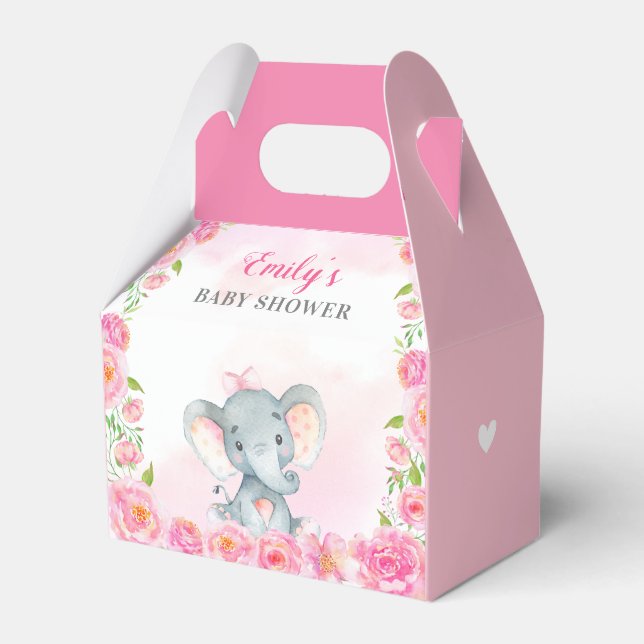 Pink Elephant Baby Girl Shower Sprinkle Guest Gift Favour Box (Front Side)
