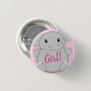 Pink Elephant Baby Shower 3 Cm Round Badge