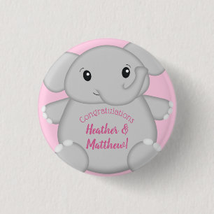 Pink Elephant Baby Shower 3 Cm Round Badge