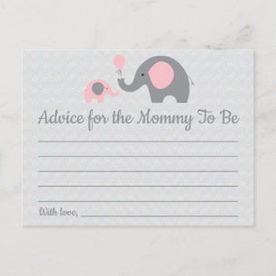 Pink Elephant Baby Shower Advice for Mum Cards