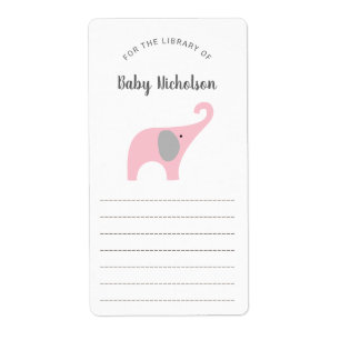 Pink Elephant baby shower bookplates