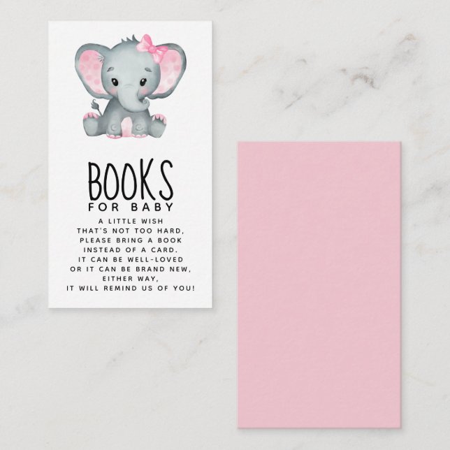 Pink Elephant Baby Shower Books for Baby Enclosure Card (Front/Back)