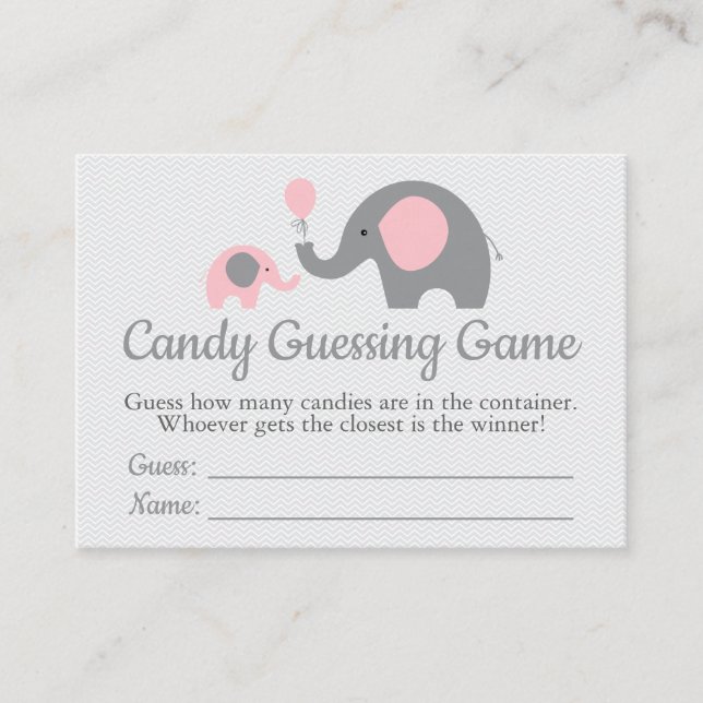 Pink Elephant Baby Shower Candy Guessing Game Business Card (Front)