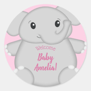 Pink Elephant Baby Shower Classic Round Sticker