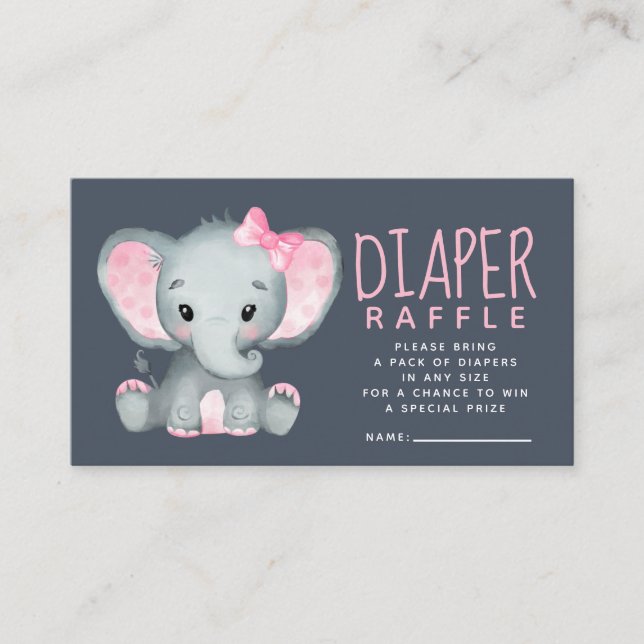 Pink Elephant Baby Shower Diaper Raffle Enclosure  (Front)