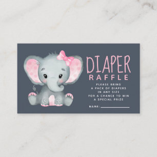 Pink Elephant Baby Shower Diaper Raffle Enclosure  Card