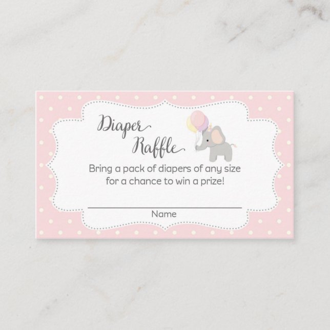 Pink Elephant Baby Shower Diaper Raffle Tickets Enclosure Card (Front)