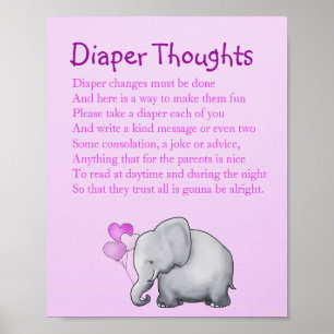 Pink Elephant Baby Shower Diaper Thoughts Game Poster