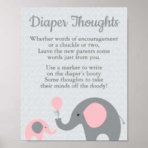 Pink Elephant Baby Shower Diaper Thoughts Sign