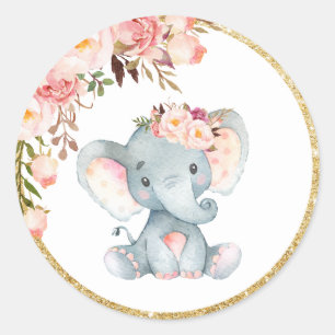 Pink Elephant Baby Shower Favour Sticker Labels