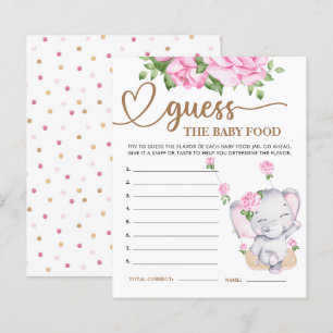 Pink Elephant Baby Shower Guess the Baby Food Card