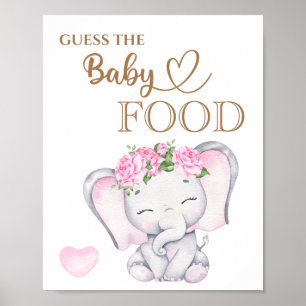 Pink Elephant Baby Shower Guess the Baby Food Poster