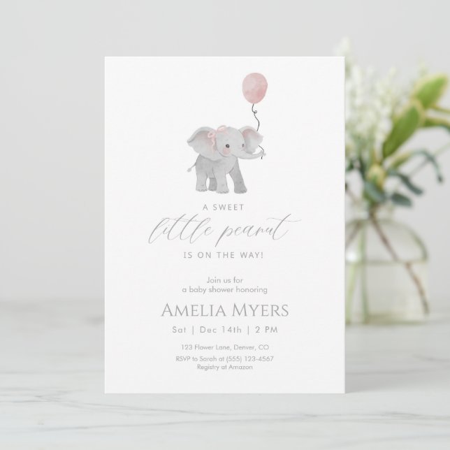 Pink Elephant Baby Shower Invitation (Standing Front)