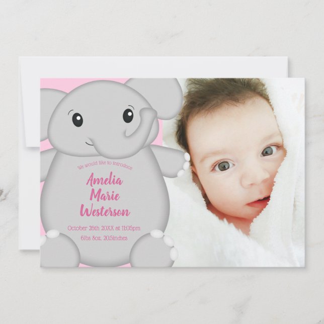 Pink Elephant Baby Shower Invitation (Front)