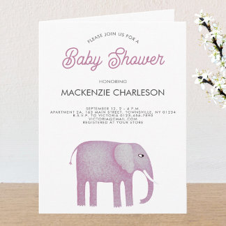Pink Elephant Baby Shower Invitation