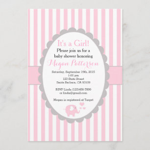 Pink Elephant Baby Shower Invitation for a Girl