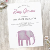 Pink Elephant Baby Shower Invitation