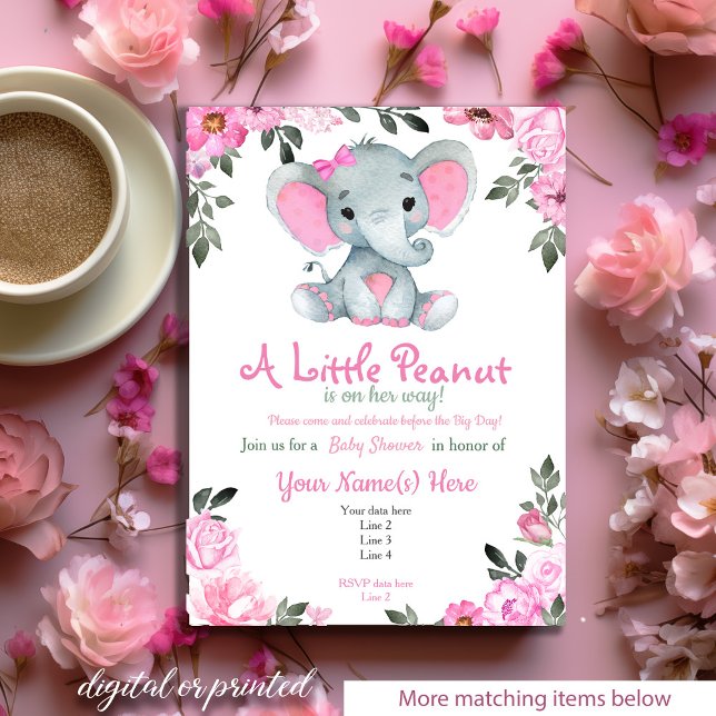 Pink  Elephant Baby Shower invitation, rustic Invi Invitation (Creator Uploaded)