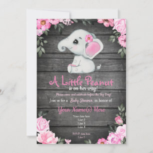 Pink  Elephant Baby Shower invitation, rustic Invitation