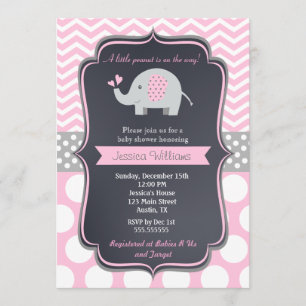 Pink Elephant Baby Shower Invitations