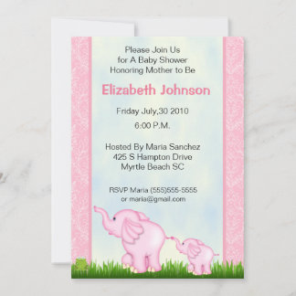 Pink Elephant Baby Shower Invitations
