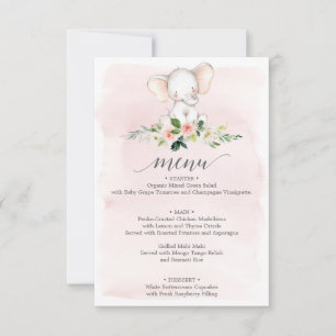 Pink Elephant Baby Shower Menu Invitation