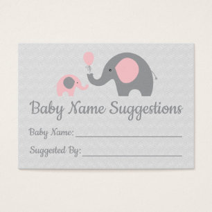 Pink Elephant Baby Shower Name Suggestion Cards