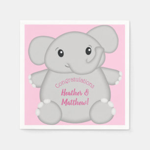 Pink Elephant Baby Shower Napkin