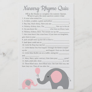 Pink Elephant Baby Shower Nursery Rhyme Quiz Game Flyer