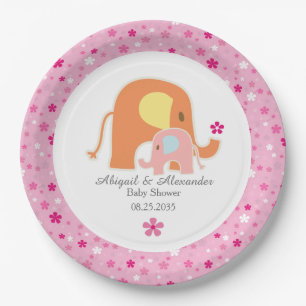 Pink Elephant Baby Shower Paper Plate