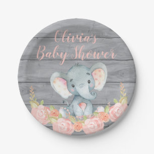 Pink Elephant Baby Shower Paper Plate