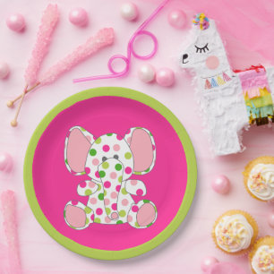 Pink Elephant Baby Shower Paper Plate