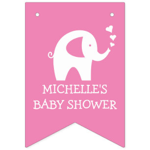 Pink elephant baby shower party bunting banner