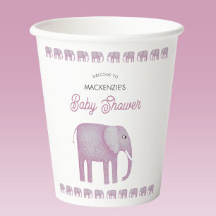 Pink Elephant Baby Shower Personalised Paper Cups