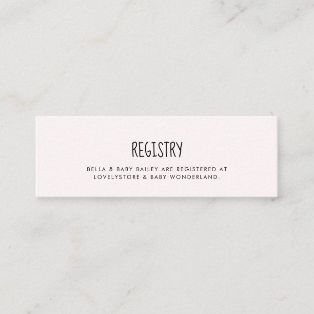 Pink elephant Baby shower registry card insert (Front)