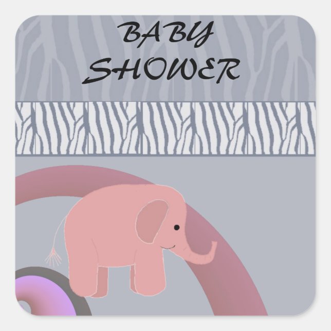 Pink Elephant Baby Shower Square Sticker (Front)