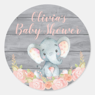 Pink Elephant Baby Shower Sticker