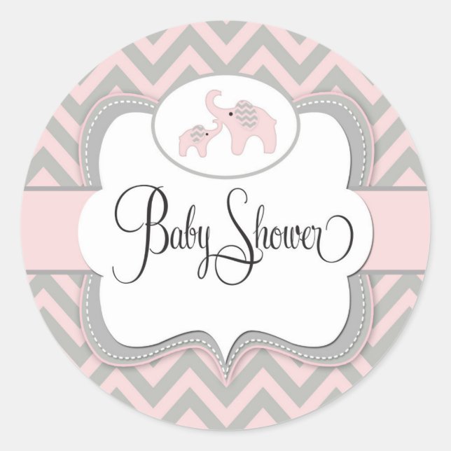 Pink Elephant Baby Shower Sticker (Front)