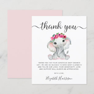Pink Elephant Baby Shower Thank You