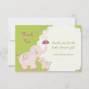 Pink Elephant Baby Shower Thank You Card