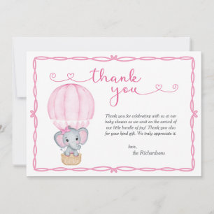 Pink Elephant Baby Shower Thank You Card