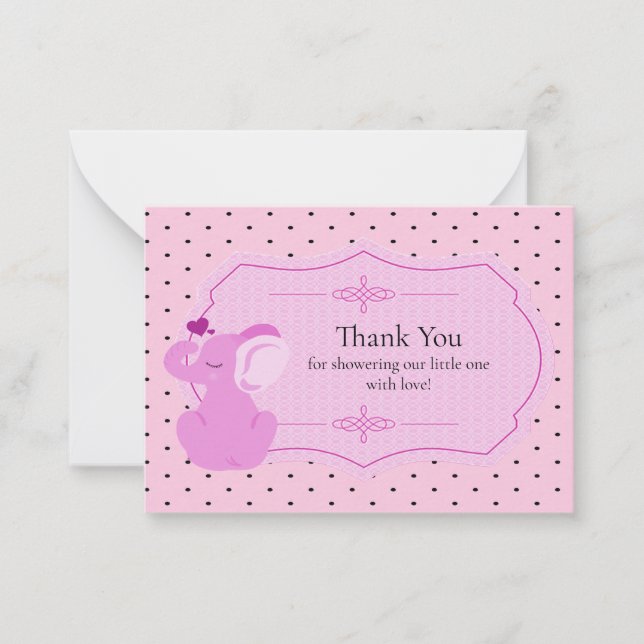 Pink Elephant Baby Shower Thank You Cards (Front)