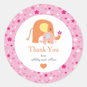 Pink Elephant Baby Shower Thank You Classic Round Sticker
