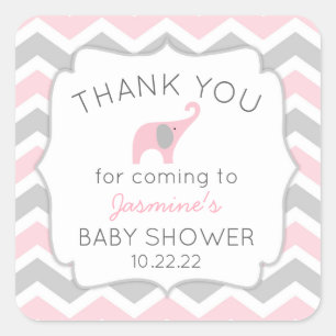 Pink elephant baby shower thank you favour sticker