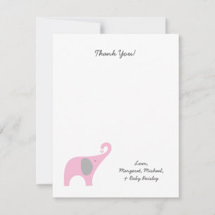 Pink Elephant Baby Shower Thank You Notes / girl