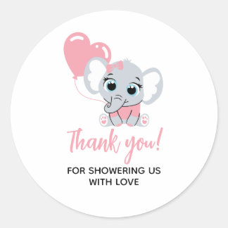 Pink Elephant Baby Shower Thank You Sticker