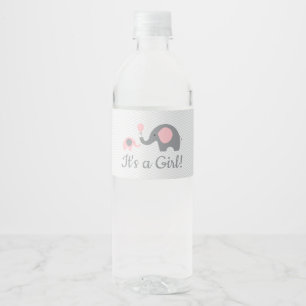 Pink Elephant Baby Shower Water Bottle Labels