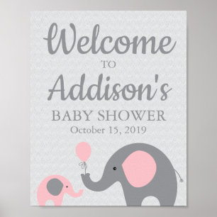 Pink Elephant Baby Shower Welcome Sign Poster