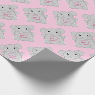 Pink Elephant Baby Shower Wrapping Paper